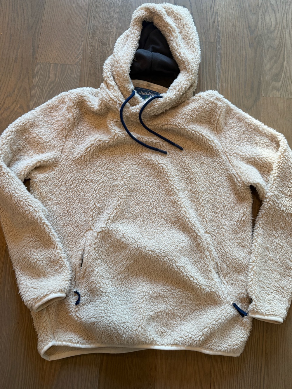 chubbies Cream Sherpa Hoodie with Navy Drawstrings